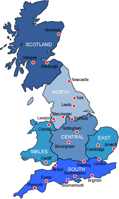 map of the UK showing UK Network agency locations